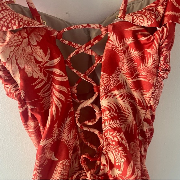 New Leonisa Orange Floral Off-Shoulder Ruffle One Piece Swimsuit 37747 - Picture 7 of 12